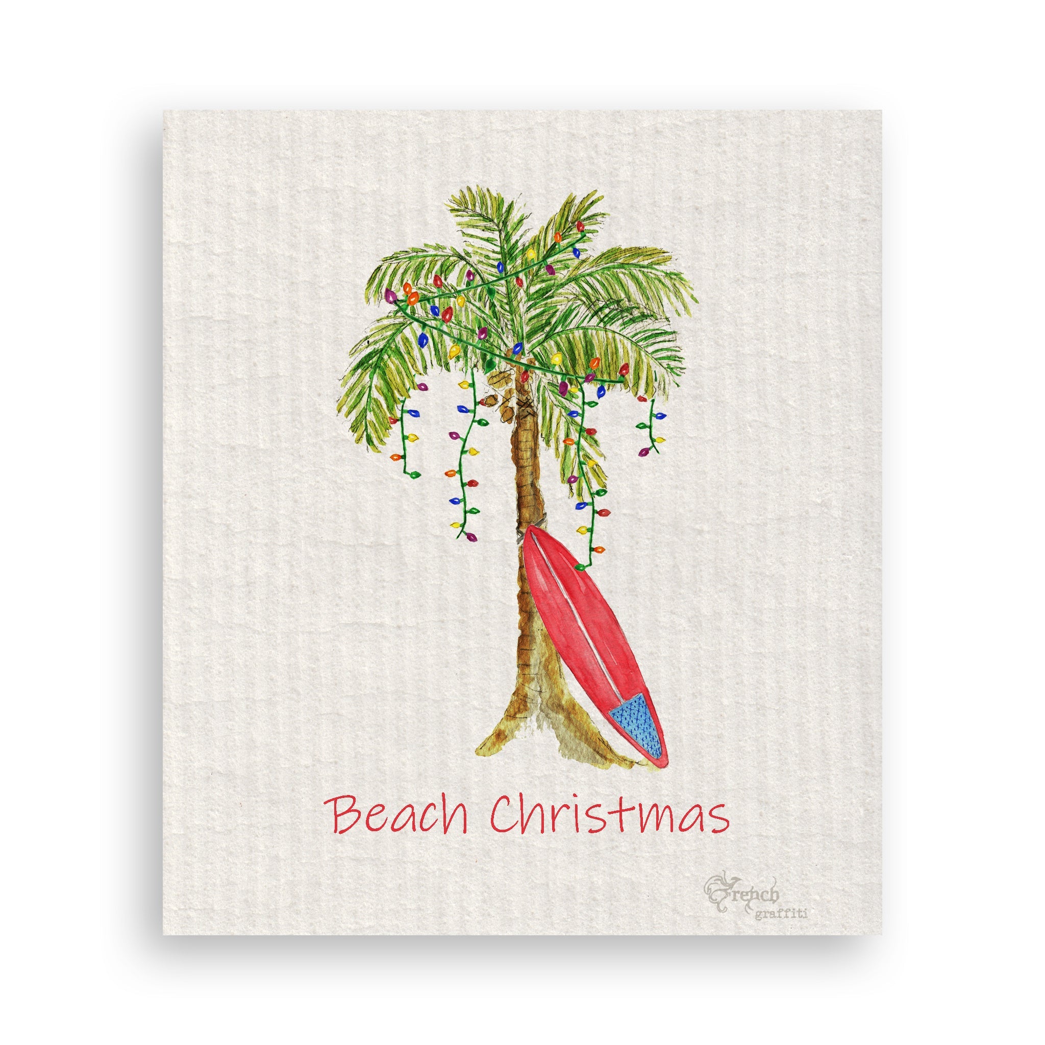 Christmas Palm Tree and Surfboard with Quote French Graffiti